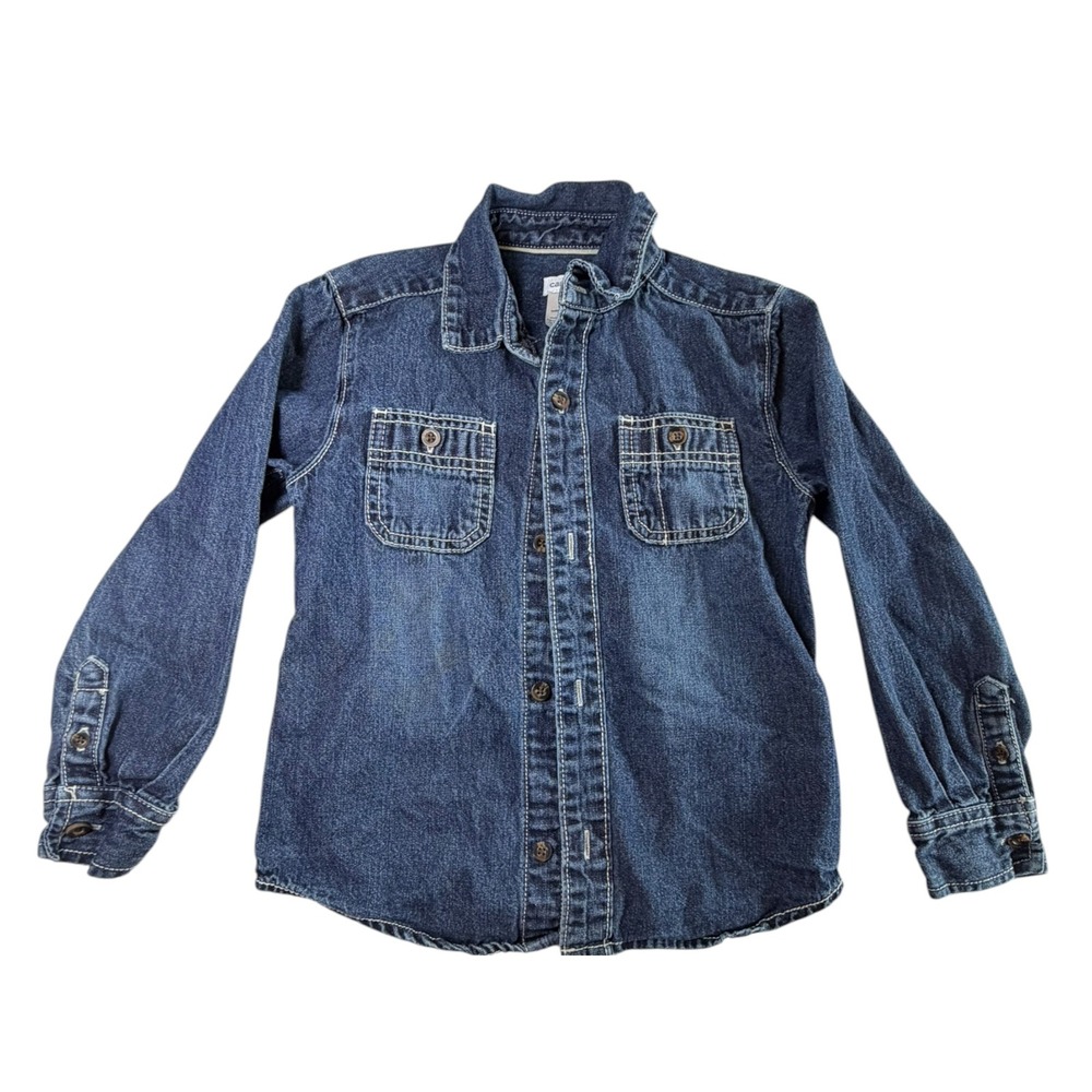 Carter's Denim‎ Button Down Shirt Kids 5T Blue Excellent Long Sleeve Cotton Top
